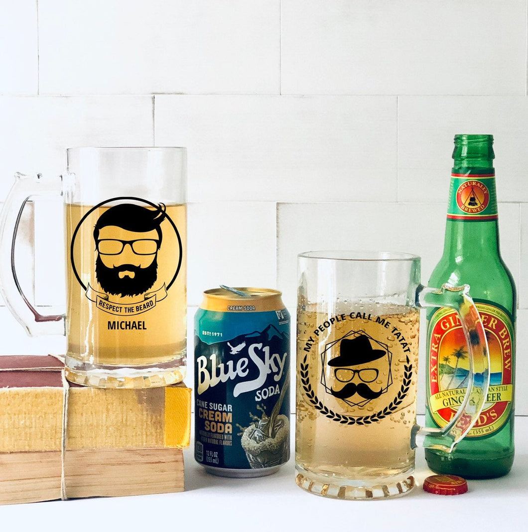 Personalized Brew Master Stein, Father's Day, Beards, Bar Glasses